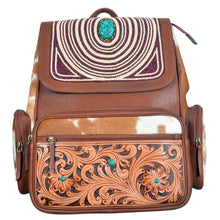 Load image into Gallery viewer, Sequoia Falls Tooled Leather and COwhide Western Backpack
