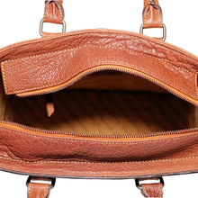 Load image into Gallery viewer, Interior of the Brazos leather tote seen from above with the top zip open, showing the printed American Darling logo lining and the interior zip pocket
