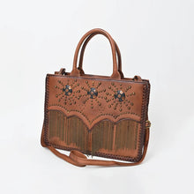 Load image into Gallery viewer, Solstice studded chain fringe leather tote, three-quarter view
