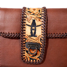 Load image into Gallery viewer, HLSR Genuine Hand Tooled Brown Leather Crossbody Bag
