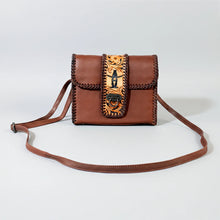 Load image into Gallery viewer, HLSR Genuine Hand Tooled Brown Leather Crossbody Bag
