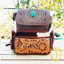 Load image into Gallery viewer, Sequoia Falls Tooled Leather and COwhide Western Backpack
