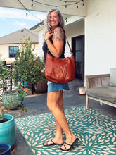 Load image into Gallery viewer, Apulia Cognac Italian Leather Shoulder Bag | Luxury Medium Leather Handbag with Zipper Closure
