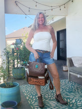 Load image into Gallery viewer, Sequoia Falls Tooled Leather and COwhide Western Backpack
