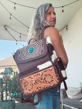 Load image into Gallery viewer, Sequoia Falls Tooled Leather and COwhide Western Backpack
