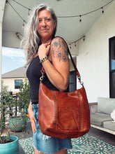 Load image into Gallery viewer, Apulia Cognac Italian Leather Shoulder Bag | Luxury Medium Leather Handbag with Zipper Closure

