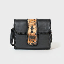 Load image into Gallery viewer, HLSR Genuine Hand Tooled Black Leather Crossbody Bag
