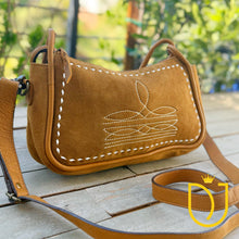 Load image into Gallery viewer, Emilie Caramel Genuine Suede Leather Western Boot Stitch Purse
