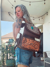 Load image into Gallery viewer, Sequoia Falls Tooled Leather and COwhide Western Backpack
