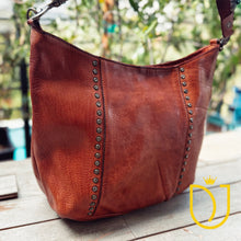 Load image into Gallery viewer, Apulia Cognac Italian Leather Shoulder Bag | Luxury Medium Leather Handbag with Zipper Closure
