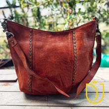 Load image into Gallery viewer, Apulia Cognac Italian Leather Shoulder Bag | Luxury Medium Leather Handbag with Zipper Closure
