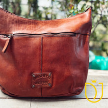 Load image into Gallery viewer, Apulia Cognac Italian Leather Shoulder Bag | Luxury Medium Leather Handbag with Zipper Closure
