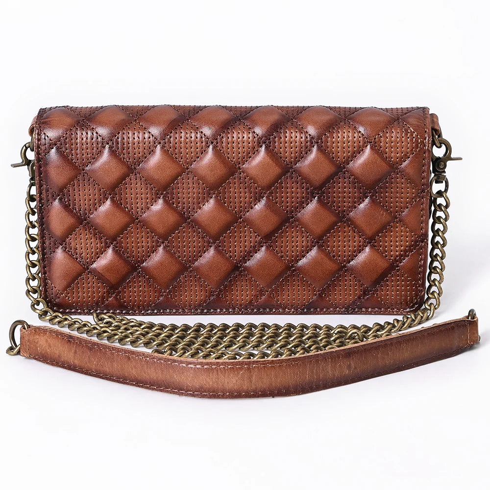 Western Woven Quilted Leather Crossbody Wallet