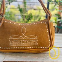 Load image into Gallery viewer, Emilie Caramel Genuine Suede Leather Western Boot Stitch Purse
