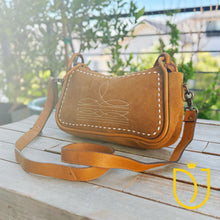 Load image into Gallery viewer, Emilie Caramel Genuine Suede Leather Western Boot Stitch Purse
