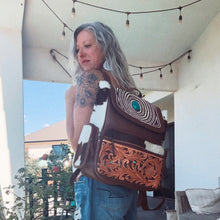 Load image into Gallery viewer, Sequoia Falls Tooled Leather and COwhide Western Backpack
