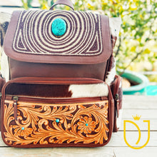 Load image into Gallery viewer, Sequoia Falls Tooled Leather and COwhide Western Backpack
