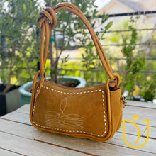Load image into Gallery viewer, Emilie Caramel Genuine Suede Leather Western Boot Stitch Purse

