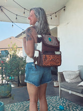 Load image into Gallery viewer, Sequoia Falls Tooled Leather and COwhide Western Backpack
