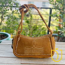 Load image into Gallery viewer, Emilie Caramel Genuine Suede Leather Western Boot Stitch Purse

