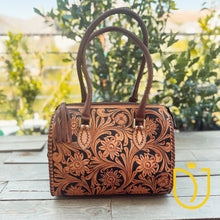 Load image into Gallery viewer, Whitby Hand Tooled Leather Satchel | Western Crossbody Bag | Genuine Cowhide Purse | Floral Tooled Handbag
