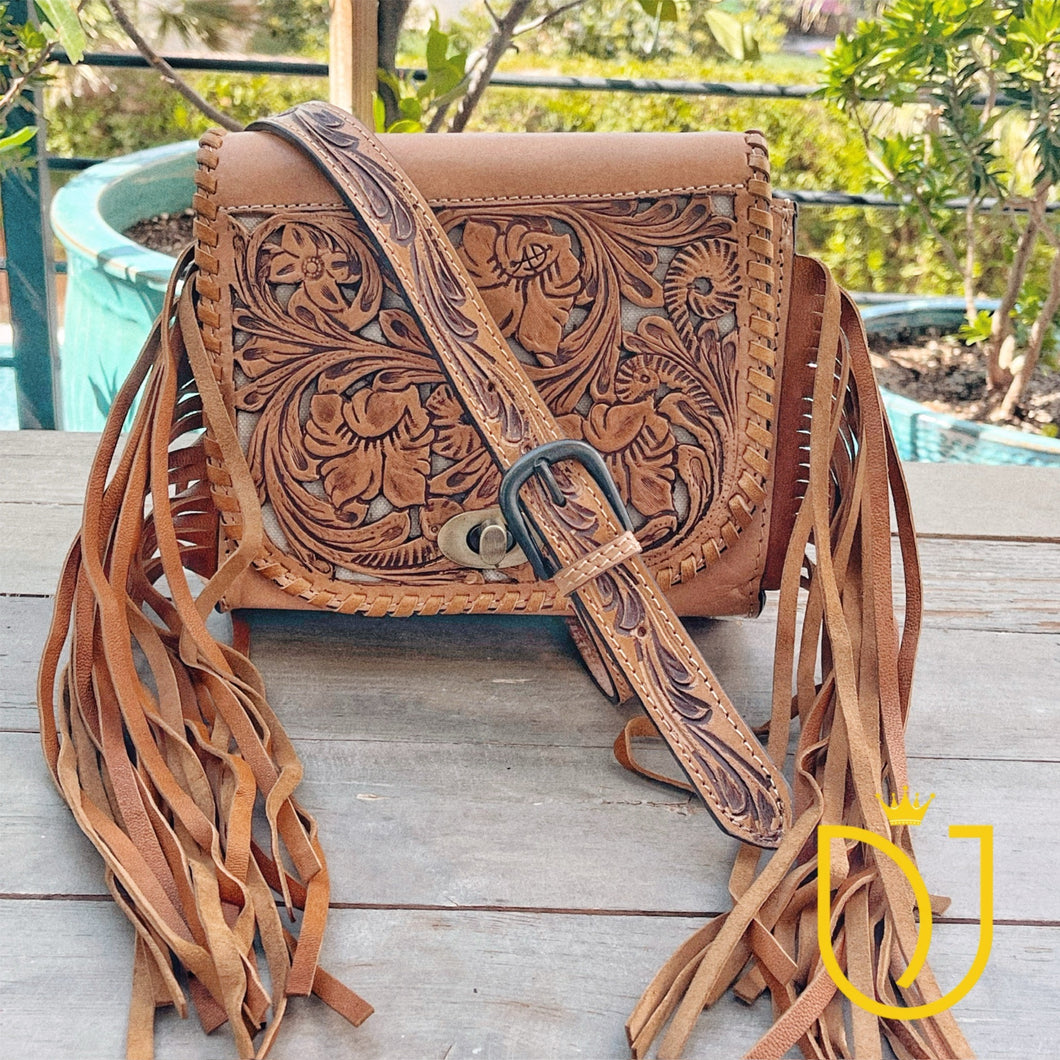 Eagle Island Hand Tooled Leather Crossbody Purse