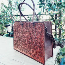 Load image into Gallery viewer, Copper Mountain Hand Tooled Leather Tote Bag

