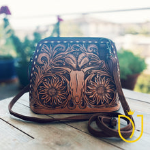 Load image into Gallery viewer, Longhorn Hand Tooled Leather Crossbody Purse
