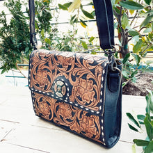 Load image into Gallery viewer, Sunset Range Hand Tooled Leather Crossbody Purse
