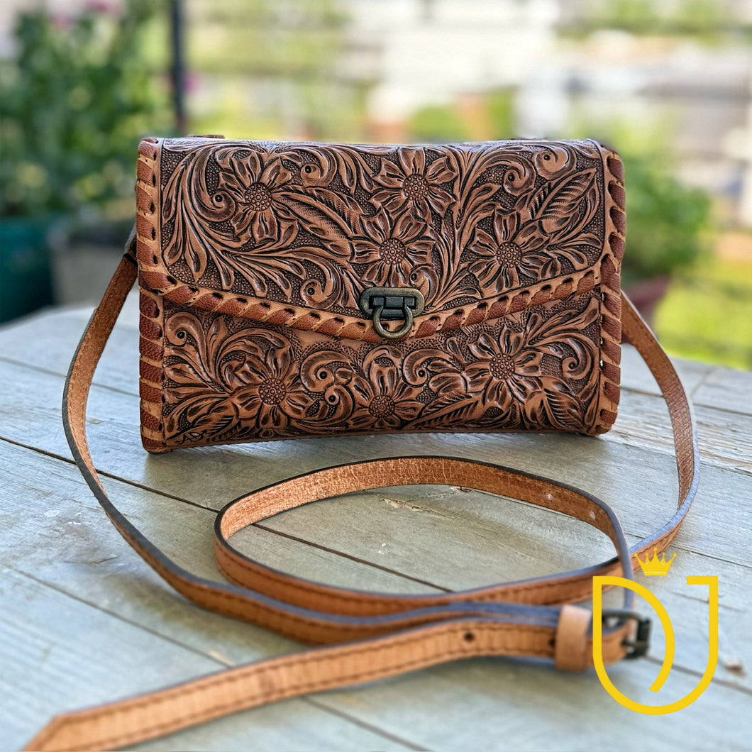 Solo Springs Hand Tooled Leather Crossbody Purse