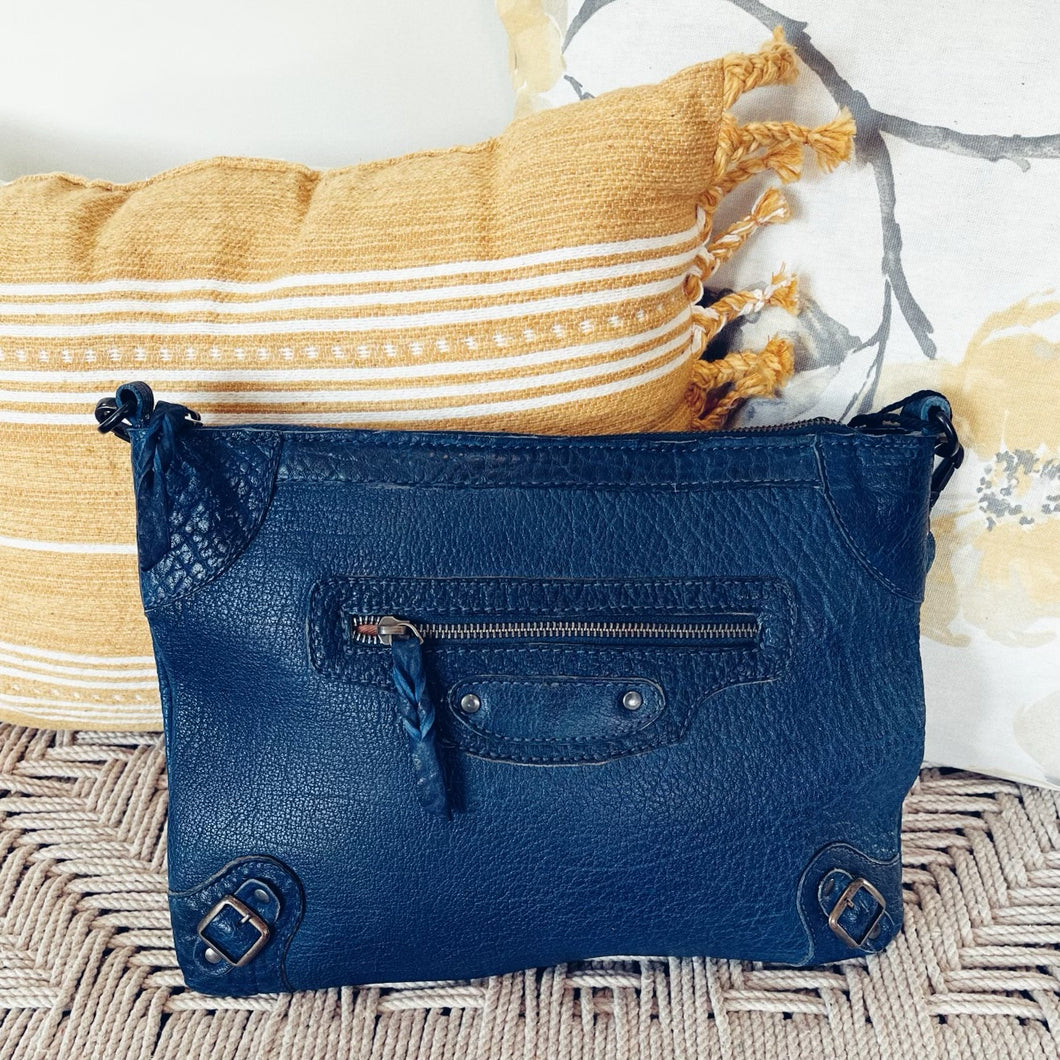 South Fork Blue Leather Crossbody Purse