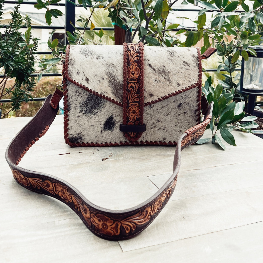 Cowhide Beauty Hand Tooled Leather Shoulder Bag