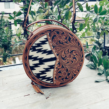 Load image into Gallery viewer, Jones Creek Hand Tooled Leather Canteen Crossbody Purse
