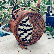 Load image into Gallery viewer, Jones Creek Hand Tooled Leather Canteen Crossbody Purse
