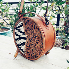 Load image into Gallery viewer, Jones Creek Hand Tooled Leather Canteen Crossbody Purse

