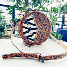 Load image into Gallery viewer, Jones Creek Hand Tooled Leather Canteen Crossbody Purse
