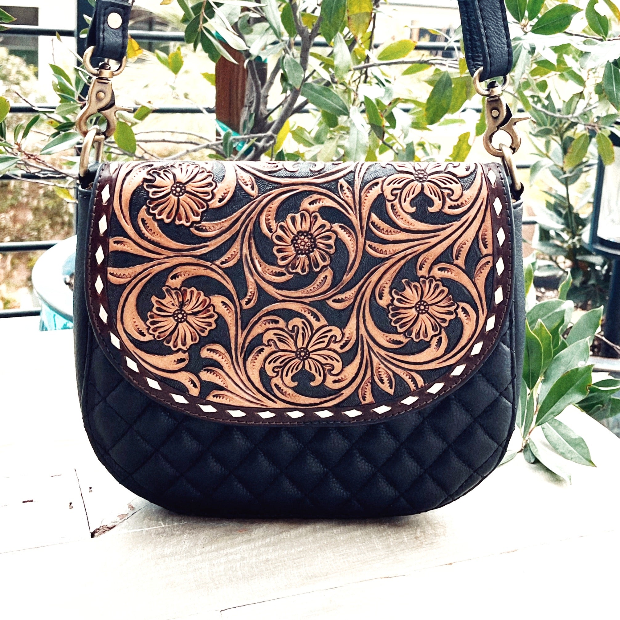 Windmill Way Hand Tooled Leather Crossbody Purse