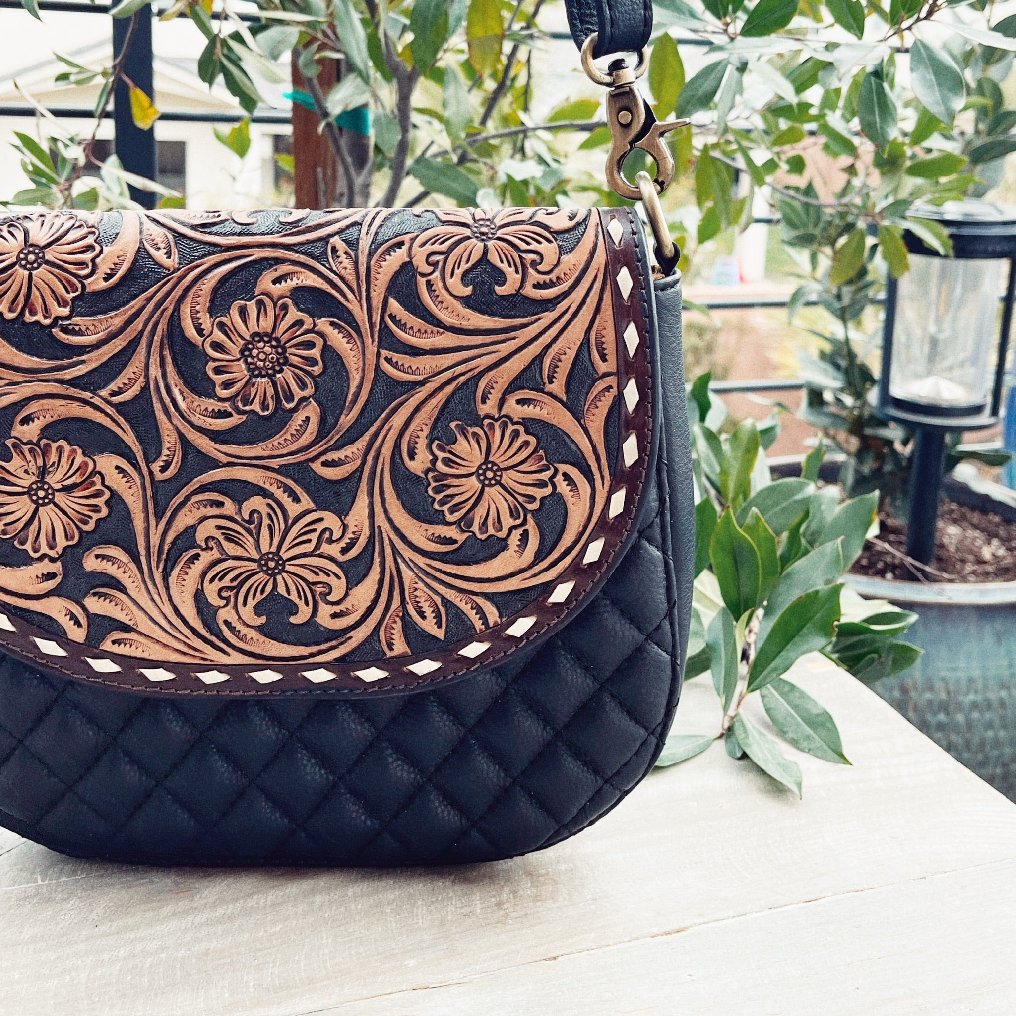 Windmill Way Hand Tooled Leather Crossbody Purse