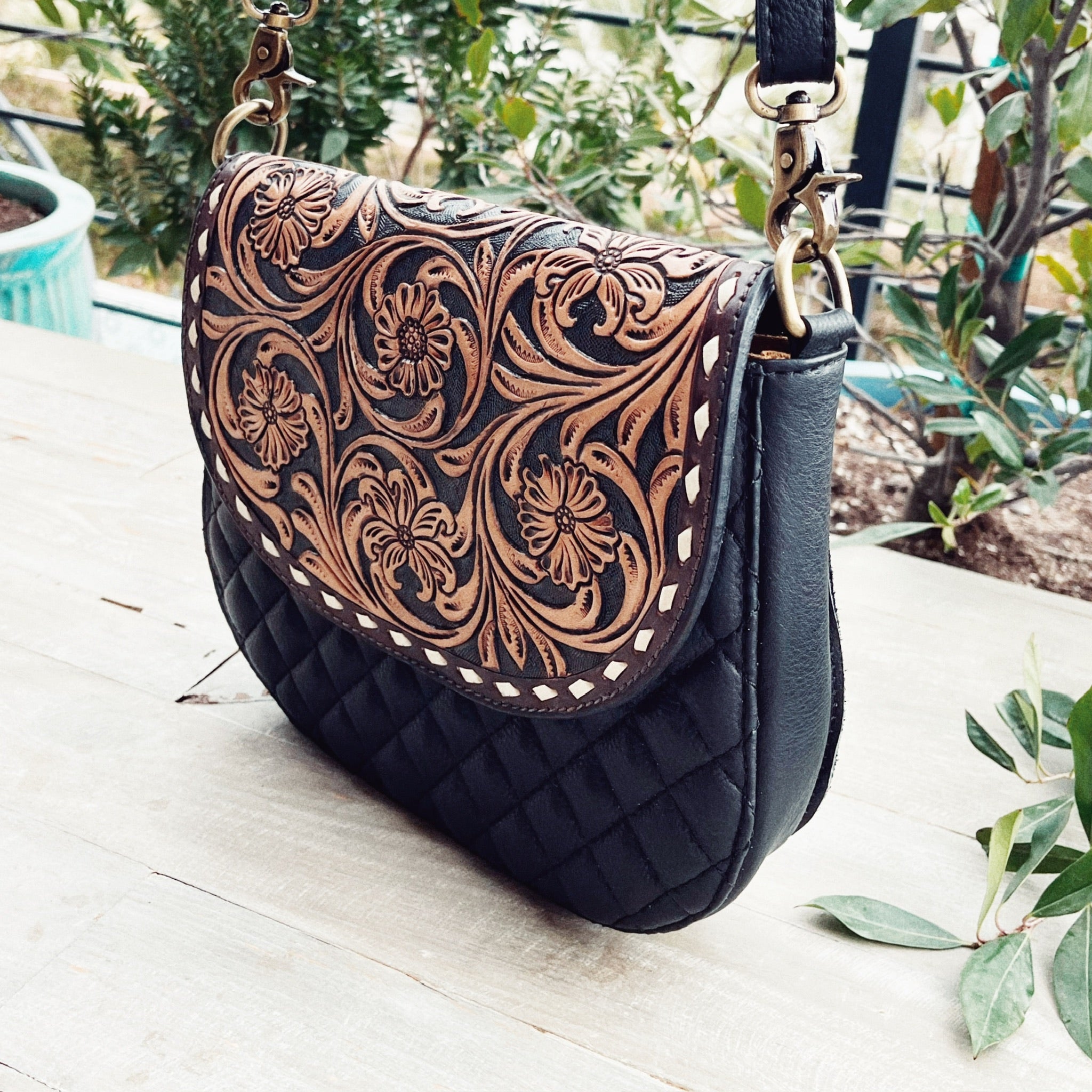 Windmill Way Hand Tooled Leather Crossbody Purse