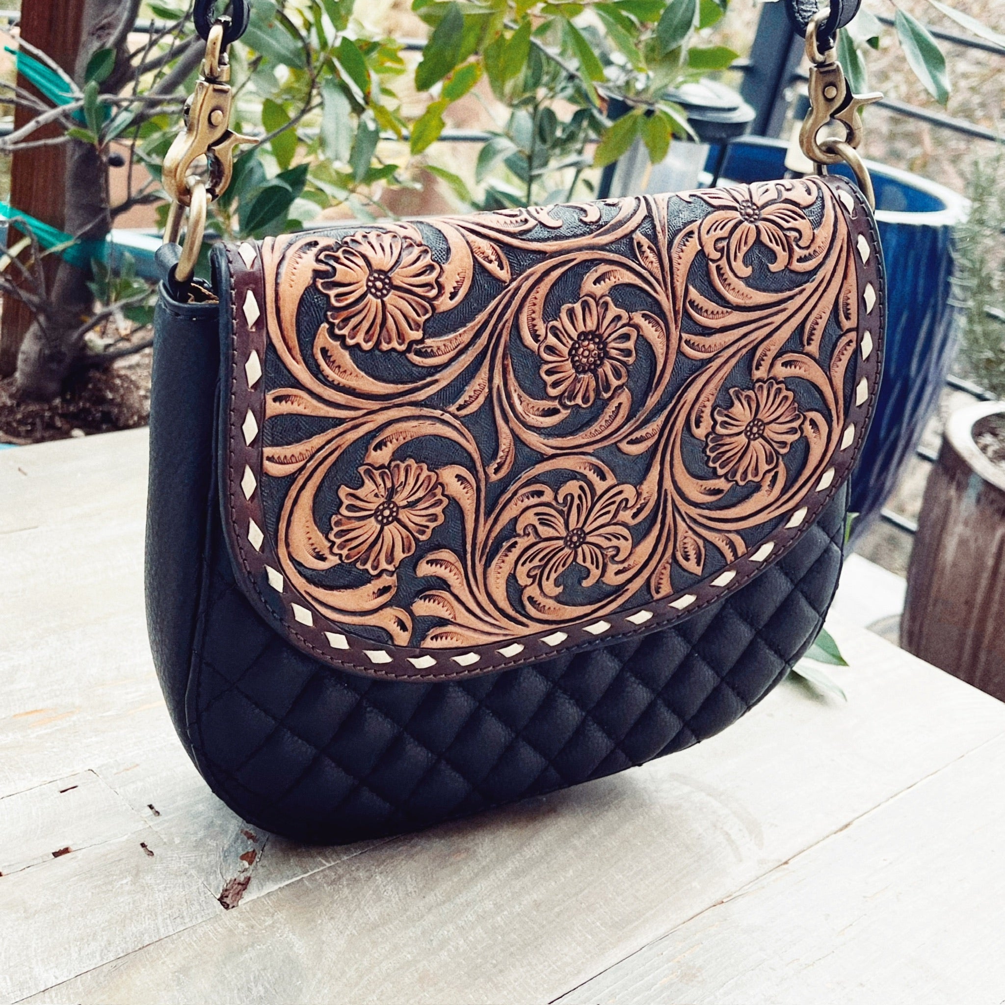 Windmill Way Hand Tooled Leather Crossbody Purse