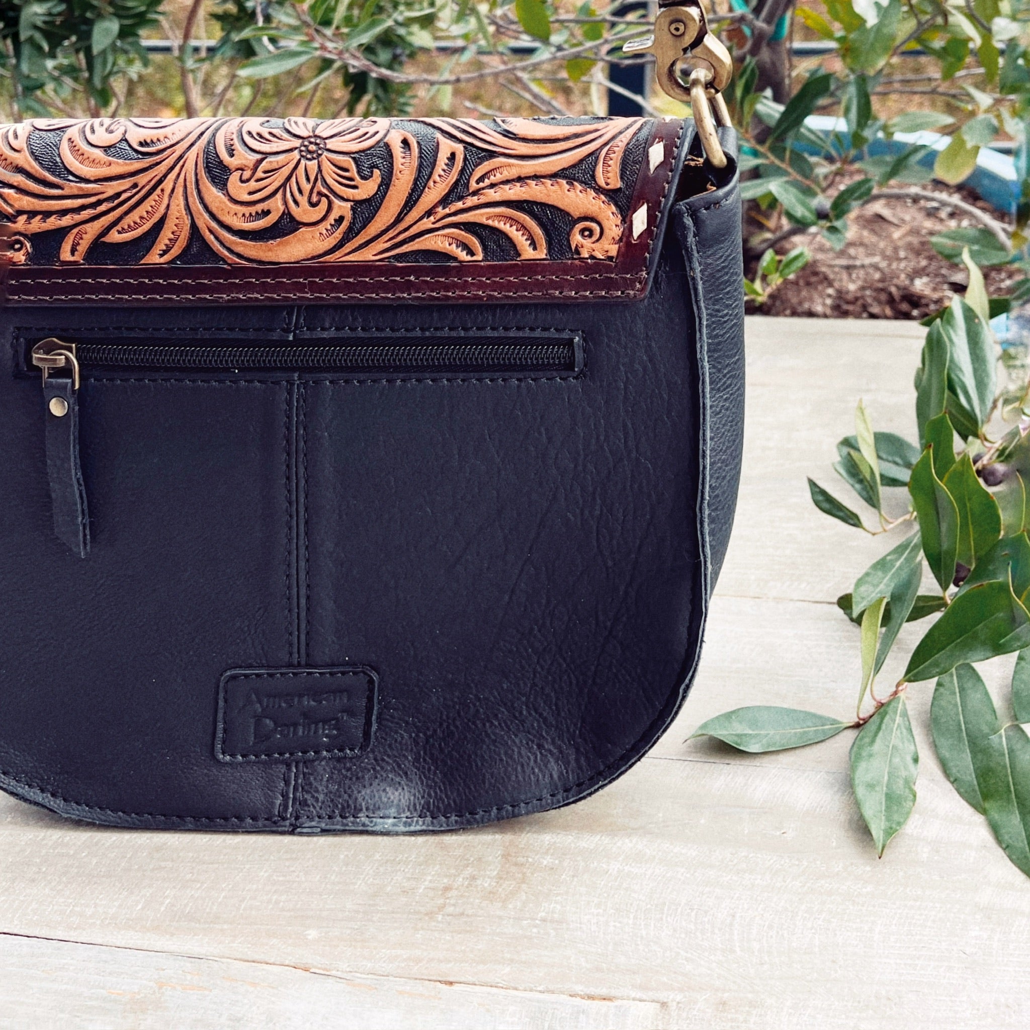 Windmill Way Hand Tooled Leather Crossbody Purse