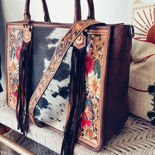 Load image into Gallery viewer, Spring Blooms Hand Tooled Leather Tote Bag
