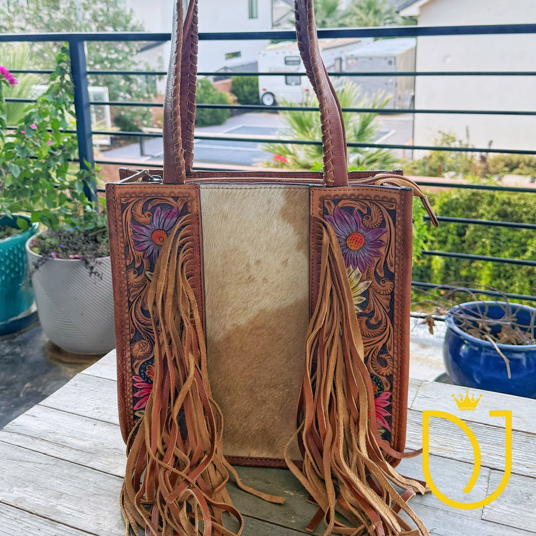 Spring Blooms Hair On Medium Western Leather Shoulder Bag