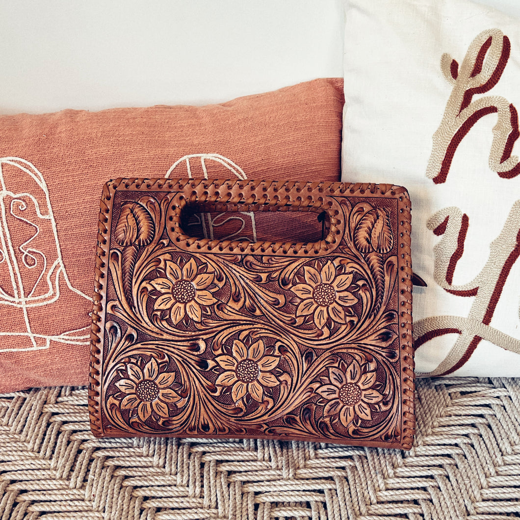 Ramona Hand Tooled Leather Clutch Purse