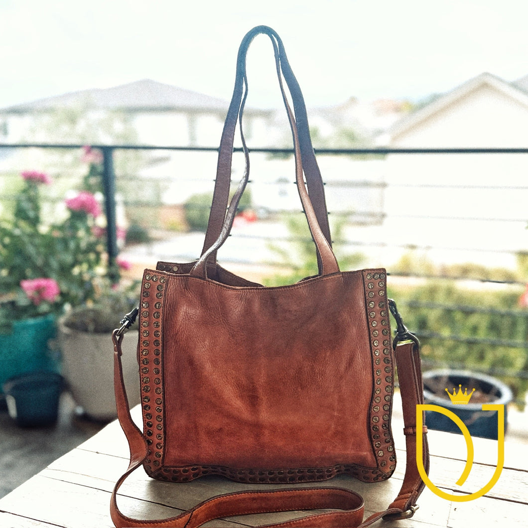 Painted Rocks Italian Leather Crossbody Purse