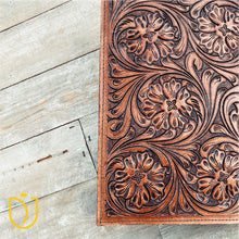 Load image into Gallery viewer, Graceful Hand Tooled Leather Bible Cover
