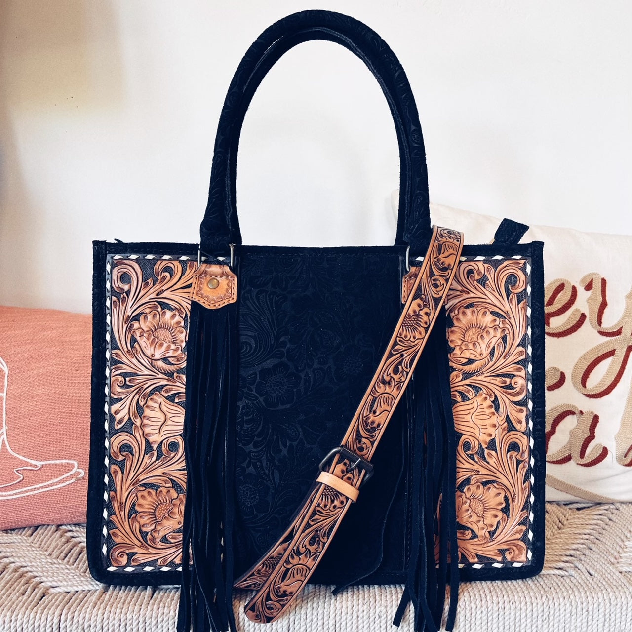 Black Hills Suede Leather Tote Bag - Shop Dodi Jo's