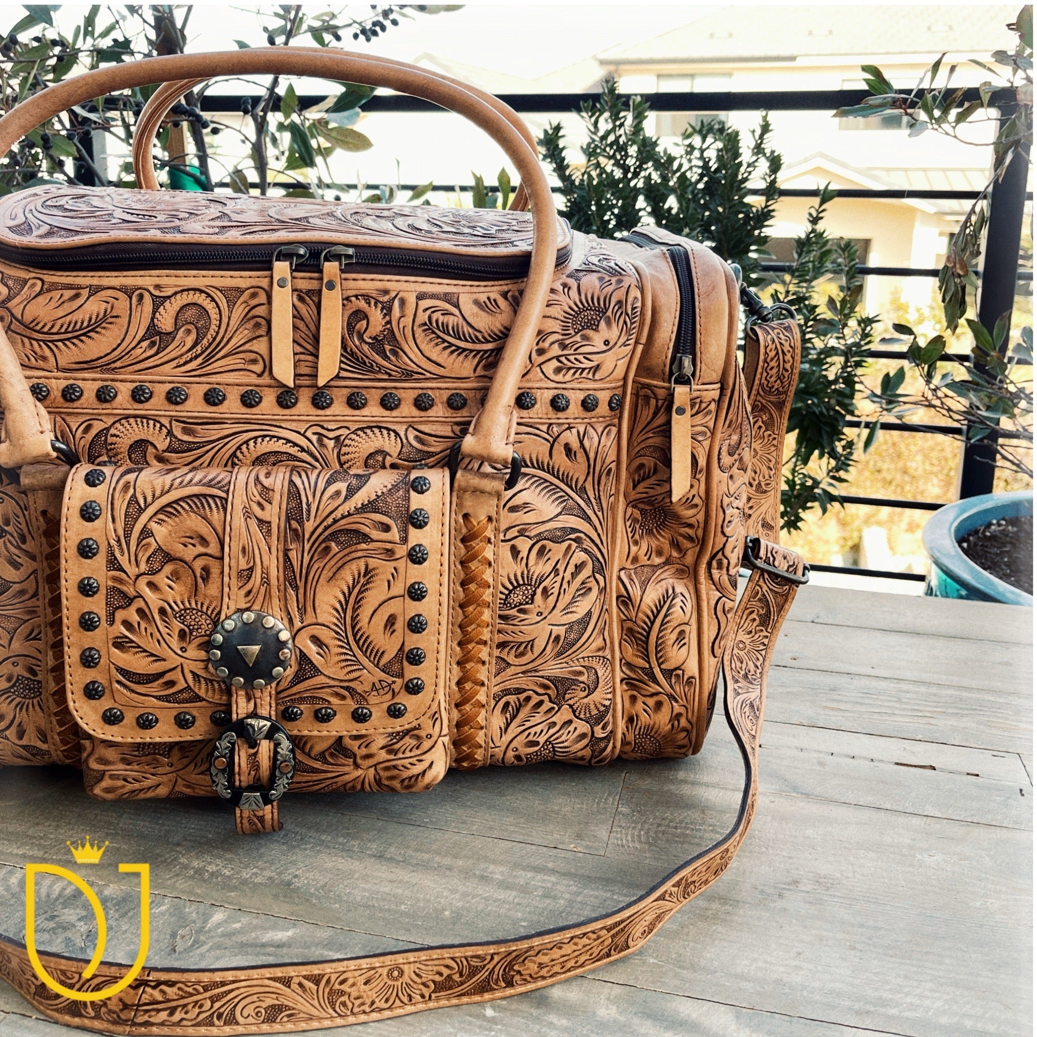 Campbell Hand Tooled Leather Duffel Bag - Shop Dodi Jo's
