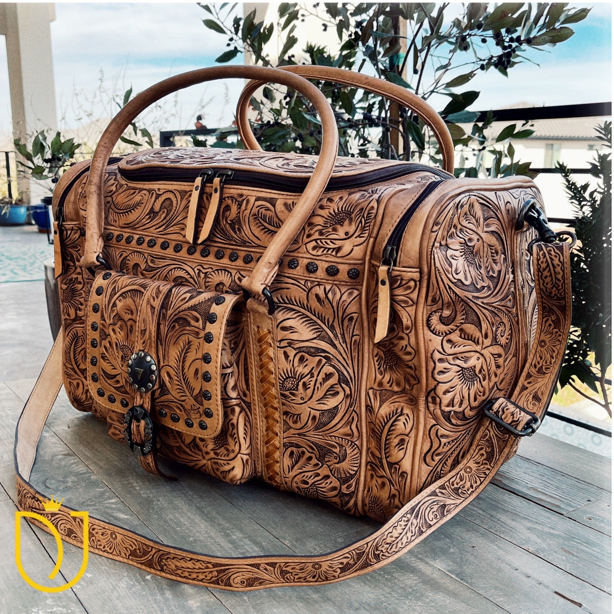 Campbell Hand Tooled Leather Duffel Bag - Shop Dodi Jo's