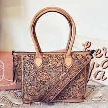 Load image into Gallery viewer, Calf Creek Hand Tooled Leather Shoulder Tote Bag
